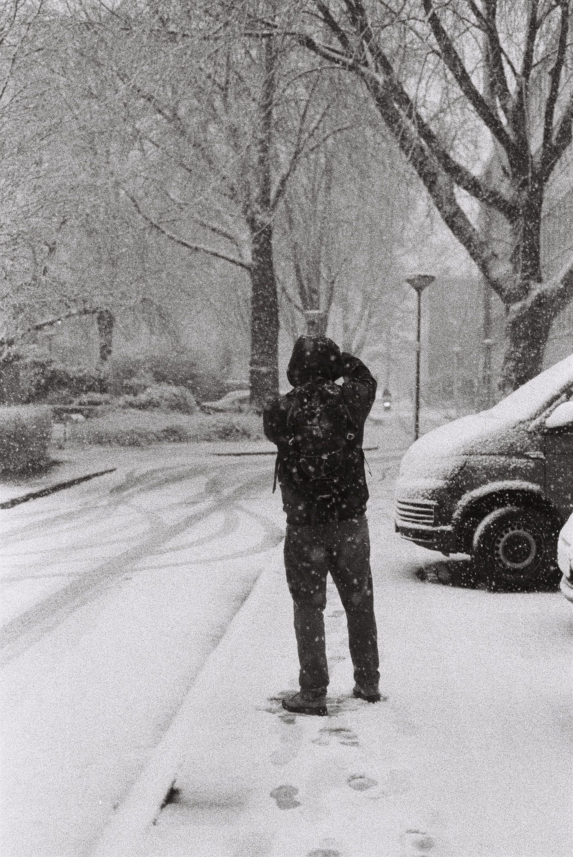 Black and white film snow day